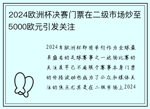 2024欧洲杯决赛门票在二级市场炒至5000欧元引发关注 2024欧洲杯决赛门票在二级市场炒至5000欧元引发关注